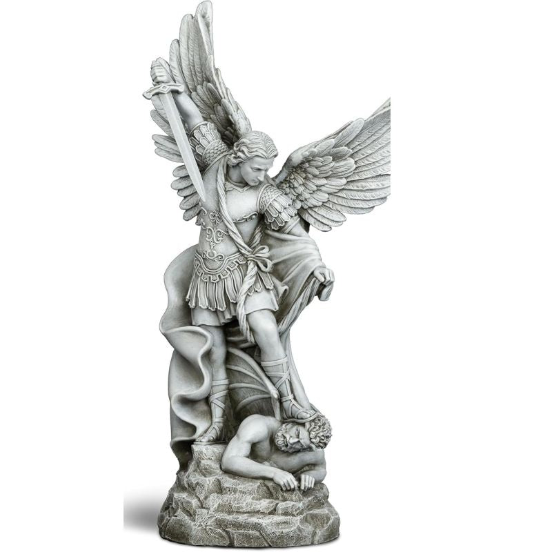 Saint Michael Archangel Statue 20.5 inch Grey Stone Resin Outdoor Sculpture