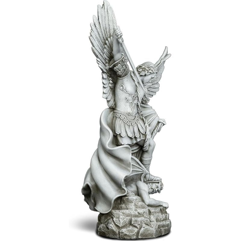 Saint Michael Archangel Statue 20.5 inch Grey Stone Resin Outdoor Sculpture